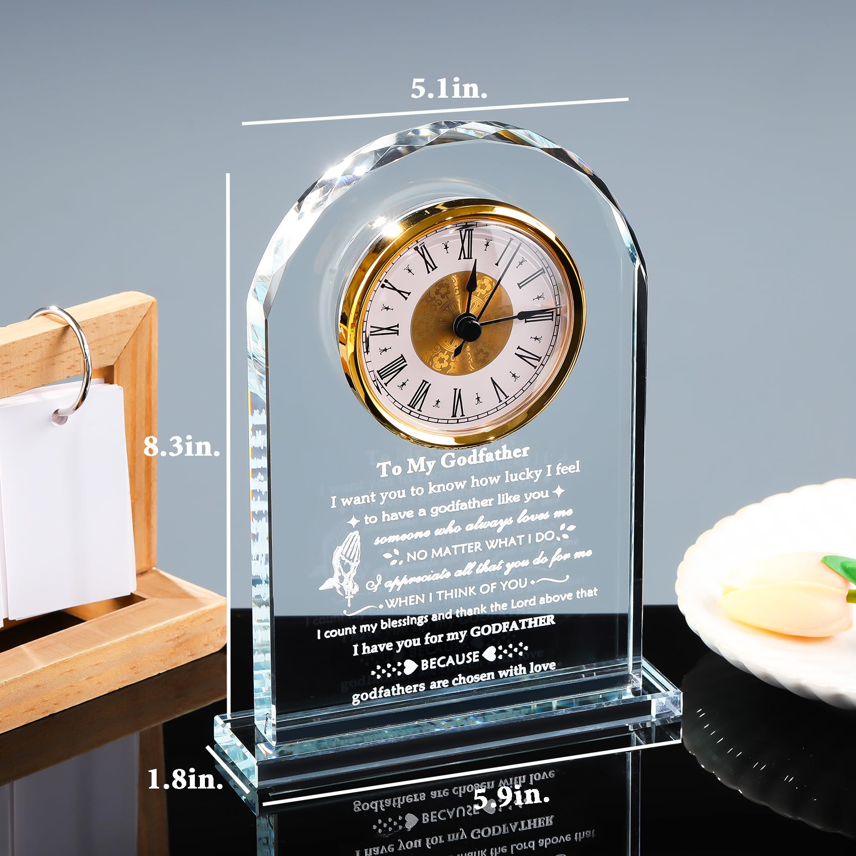 Arikyrist Glasuhr, Geschenke für Paten vom Patenkind, Geburtstagsgeschenke für Patentochter von Patentochter, Lasergravur, Kristall-Uhr, Andenken an meinen Paten, Geschenk zum Vatertag oder