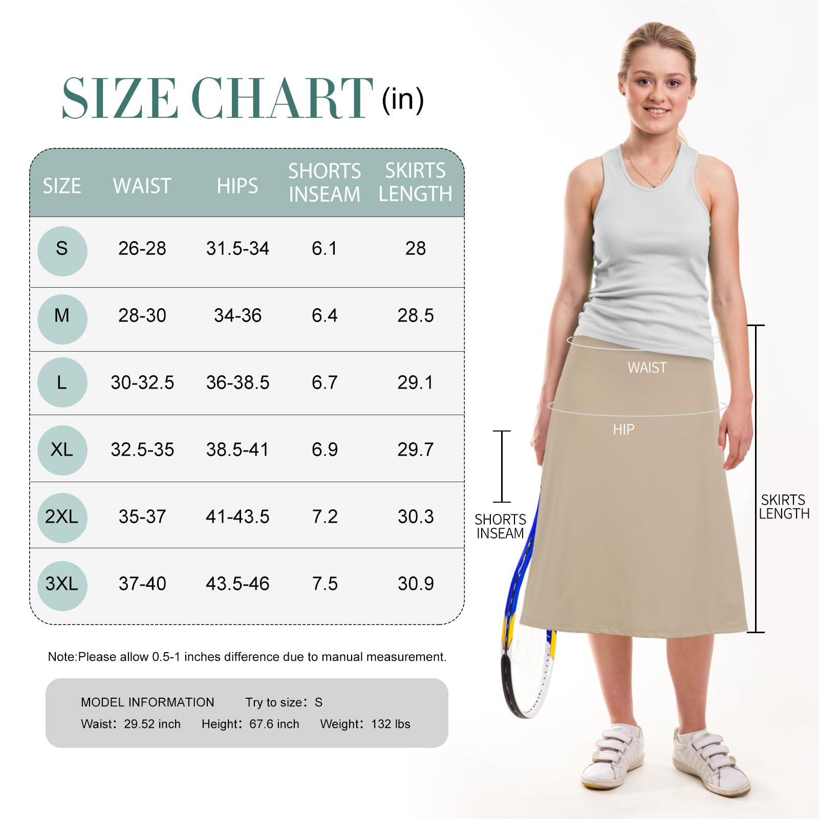 beroy Falda pantalón Larga de 28 Pulgadas para Mujer con 2 Bolsillos, Falda Modesta con Pantalones Cortos Debajo de Faldas largas de Cintura Alta, Caqui, XXL