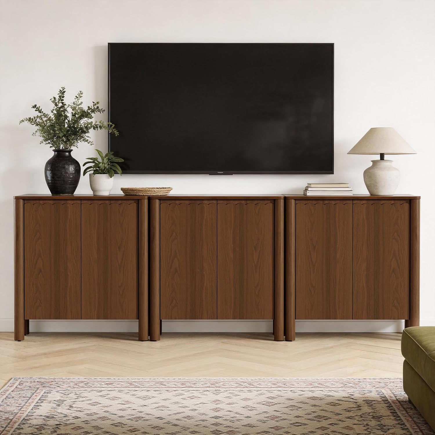 HMFULE 31.5" Sideboard Buffet Storage Cabinet, Solid Wood Retro Buffet Cabinet with Storage Adjustable Shelf & 2 Doors, Accent Cabinet for Hallway, Living Room, Dining Room, Kitchen (Walnut)