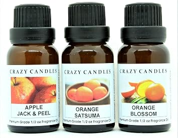 3 Bottles Set, 1 Apple Jack & Peel, 1 Orange Satsuma, 1 Orange Blossom 1/2 Fl Oz Each 15ml Premium Grade Scented Fragrance Oils By Crazy Candles