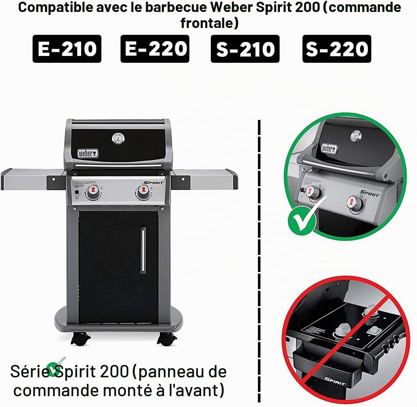 Denmay Plaque de cuisson en fonte 7637 - 44,4 x 26 cm - Pour barbecue à gaz Weber Spirit I II E210 E220 S210 S220 (avec boutons de commande avant) - Plaque de rechange pour Weber Spirit I II 200 - 1