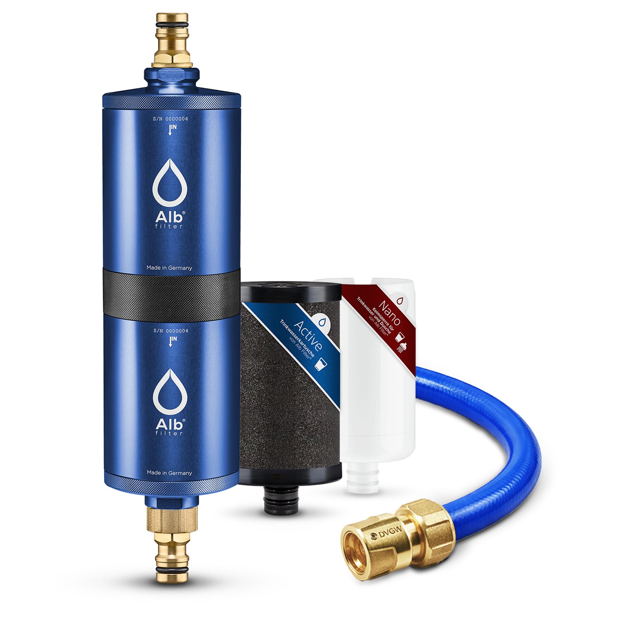 Alb Filter MOBIL FUSION Befüllfilter Camping Alu Blau | Zweistufiger Wasserfilter gegen Schadstoffe & Keime bis 0,1 µm, Befüllfilter, GEKA-Set Gardena-kompatibel, Made in Germany