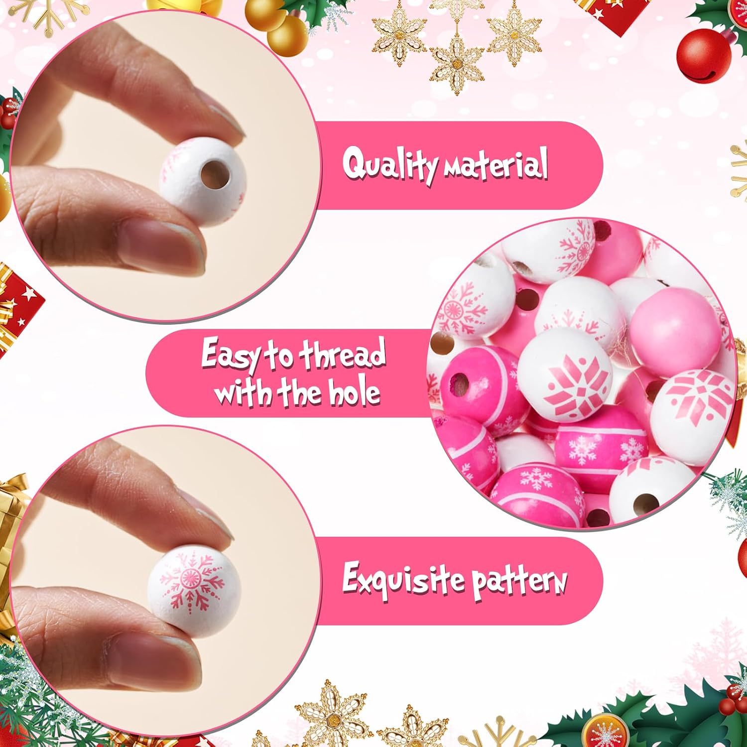 Jetec 120 pcs 0.6 Inch Christmas Wooden Beads for Crafts image 3