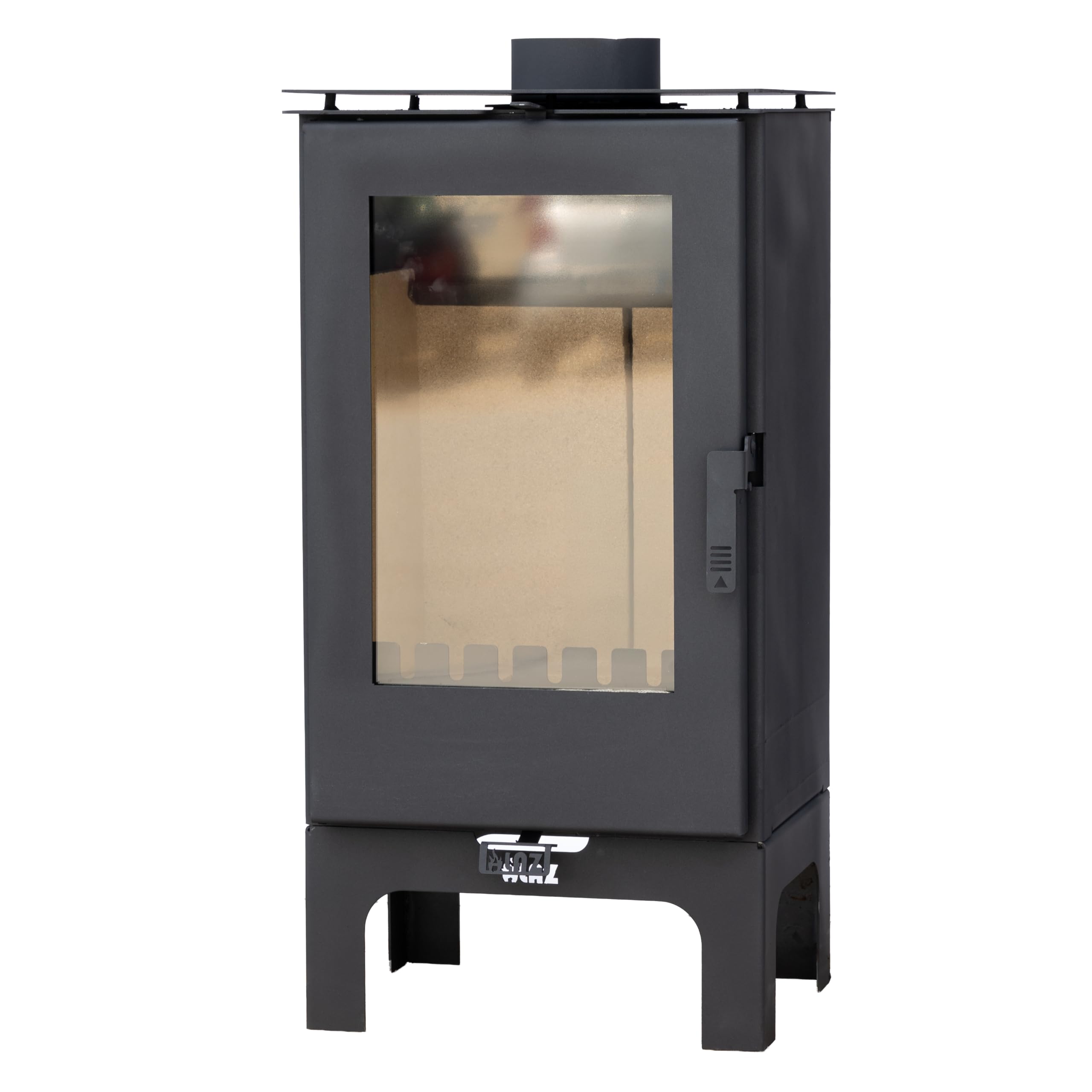 ALAZ K8M-L Kaminofen 9 kW – Holzofen Schwarz | Brennraum mit Schamott, großes Sichtfenster & Aschefach | Für Holzscheite bis 50 cm | Energieeffizienzklasse A
