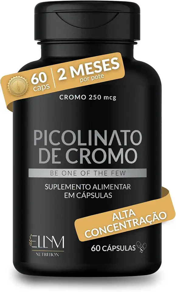 Picolinato De Cromo 250mcg Puro 60 Cápsulas Ellym Nutrition Alta Concentração 2 Meses Auxilia No Metabolismo De Proteínas, Carboidratos E Gorduras