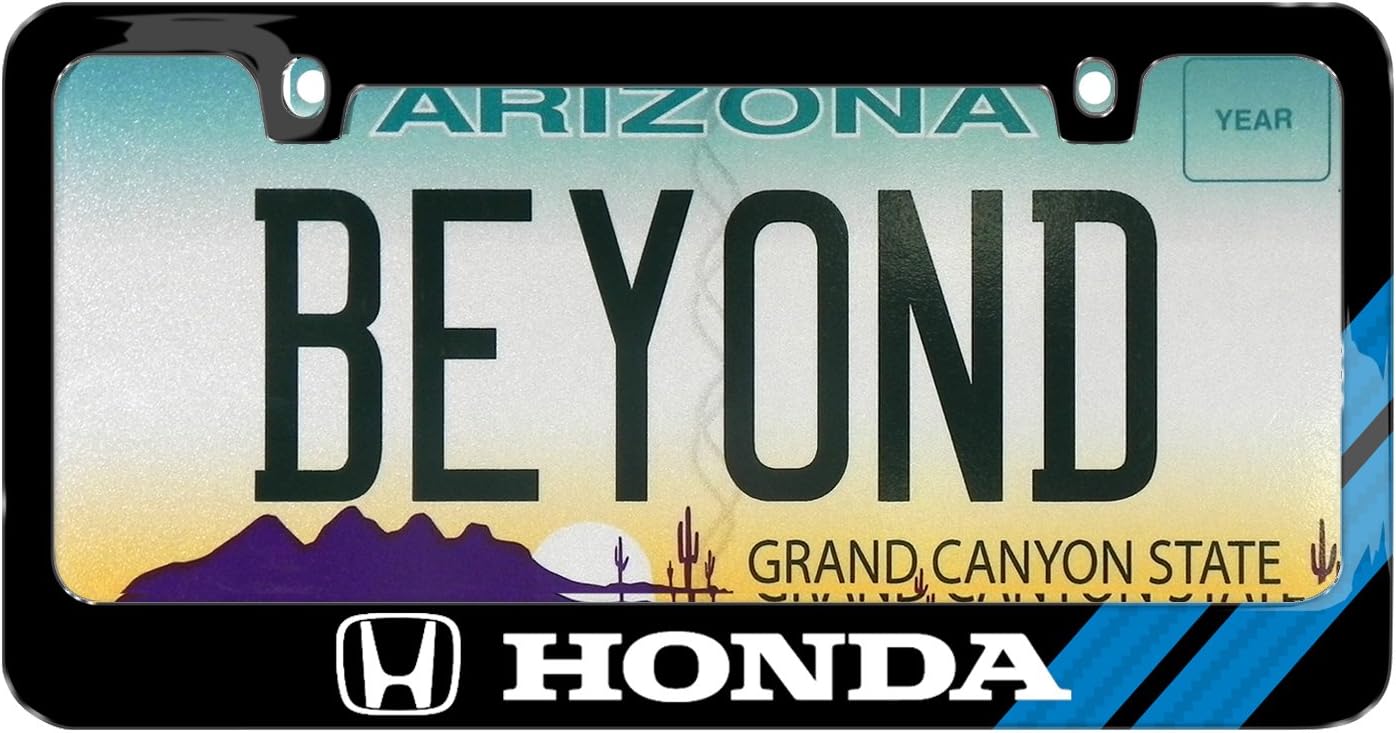 iPick Image for - Honda Logo Blue Carbon Fiber Texture Stripe in Full-Color Black Metal License Plate Frame