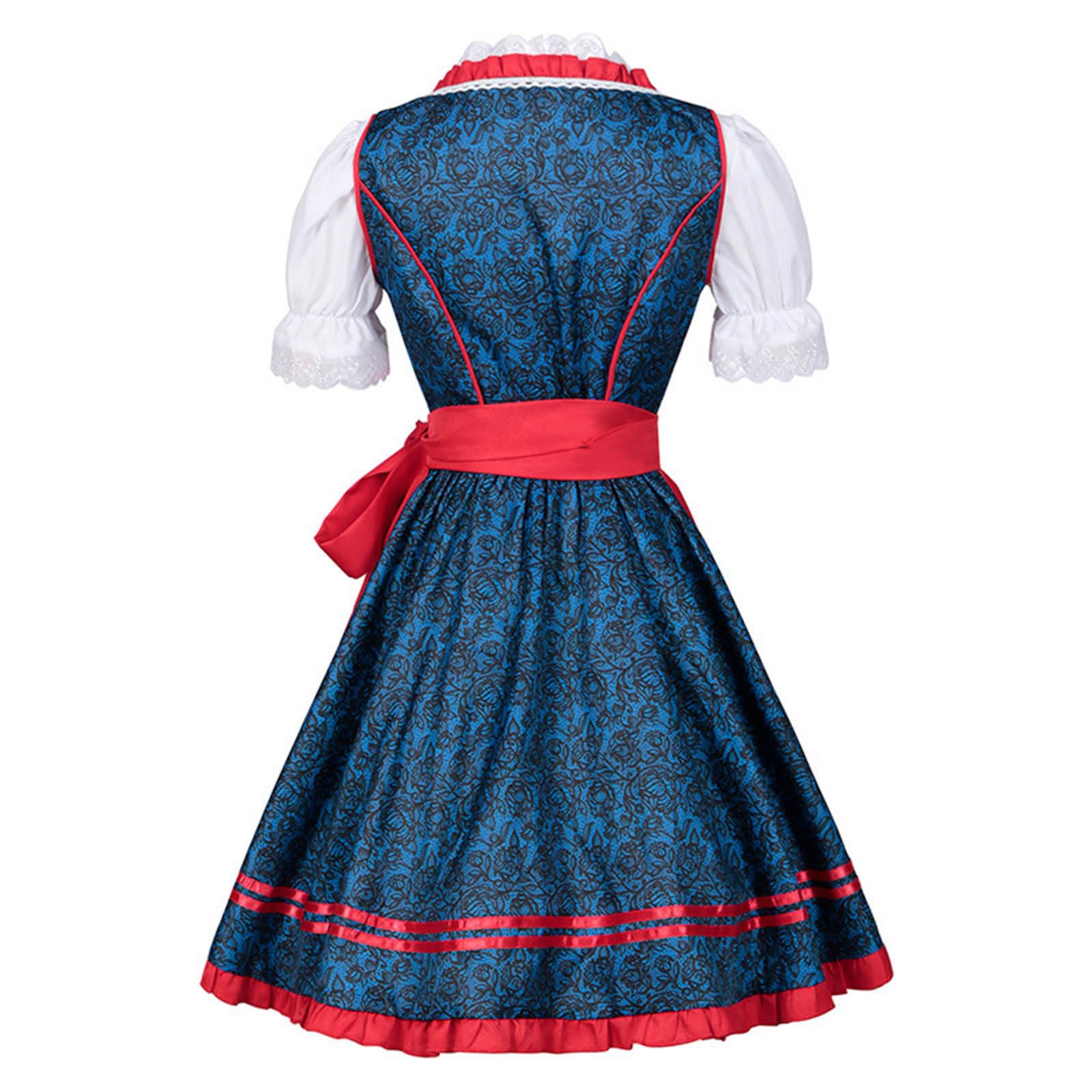Generisch 2025 Costume da donna 2 pezzi, 1 vestito + 1 grembiule Oktoberfest Fat People's tradizionale stile folk abito da birra