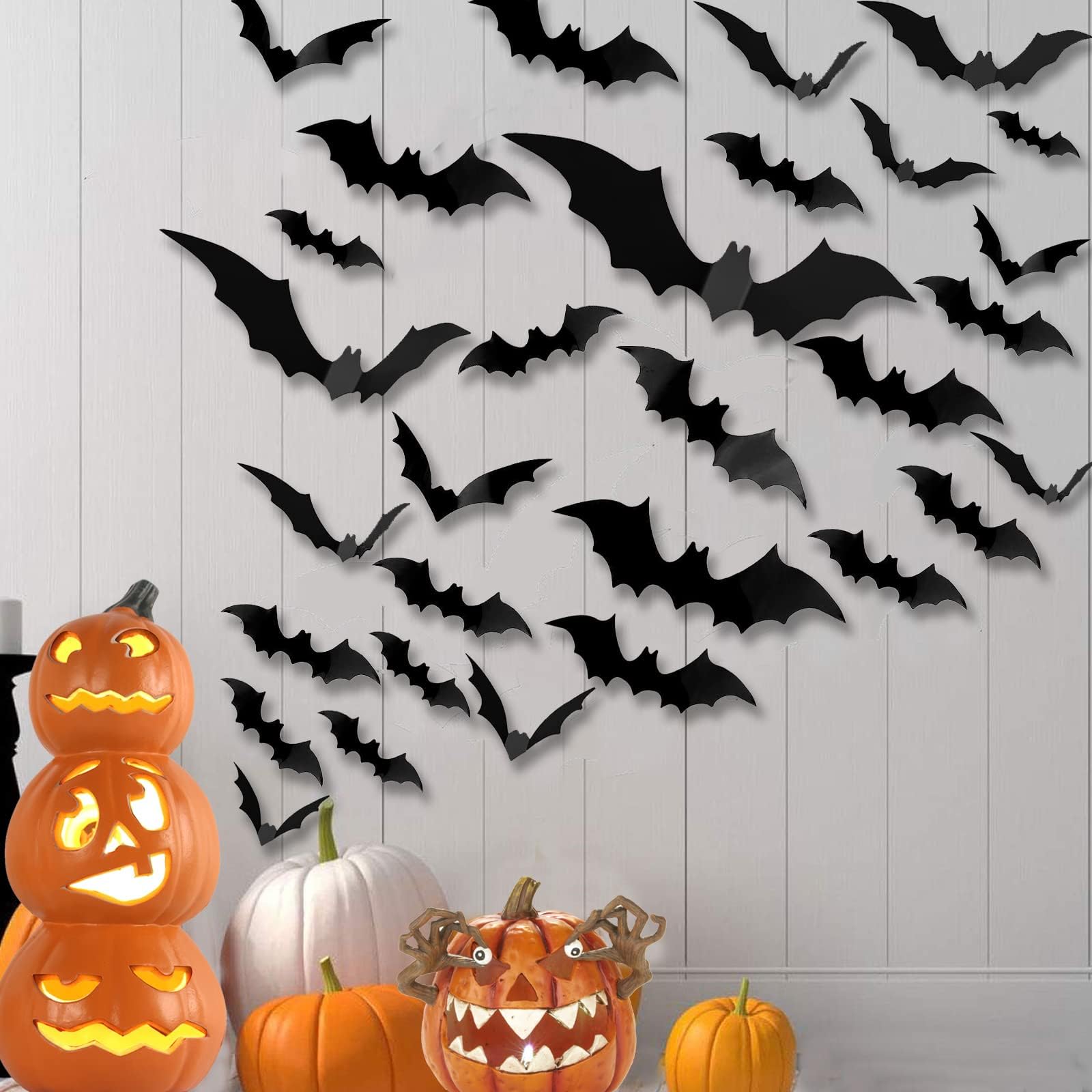 HIAME Halloween Bats Decoration, 72PCS LED Bat Decor, 3D Bats Decorations for Wall 5 Sizes, Halloween Bat Wall Stickes Night Light for Living Room, Garden, Bedroom Decor (72PCS)
