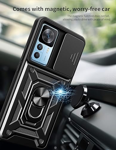 Miniatura 5 de Ysnzaq Funda resistente a prueba de golpes de grado militar para Xiaomi 12T12T Pro 6.67", protección de lente de ventana deslizante con soporte