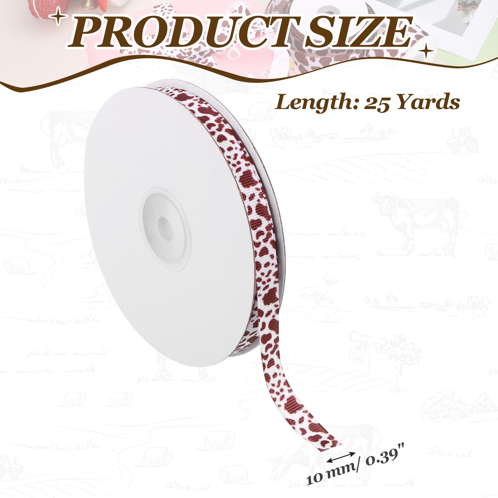 PATIKIL 25 Yards Ribbon for Gift Wrapping 1pcs 10mm(3/8inch) Cow Print Ribbons for Crafts Thin Ribbon for Wedding Decoration Gifts Home Coming-Mum Hat Bow - Image 2