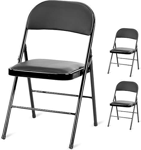 Simple Deluxe Paquete de 2 sillas plegables con asientos acolchados de cuero y marco de metal duradero, cómodas, plegables, portátiles, eventos