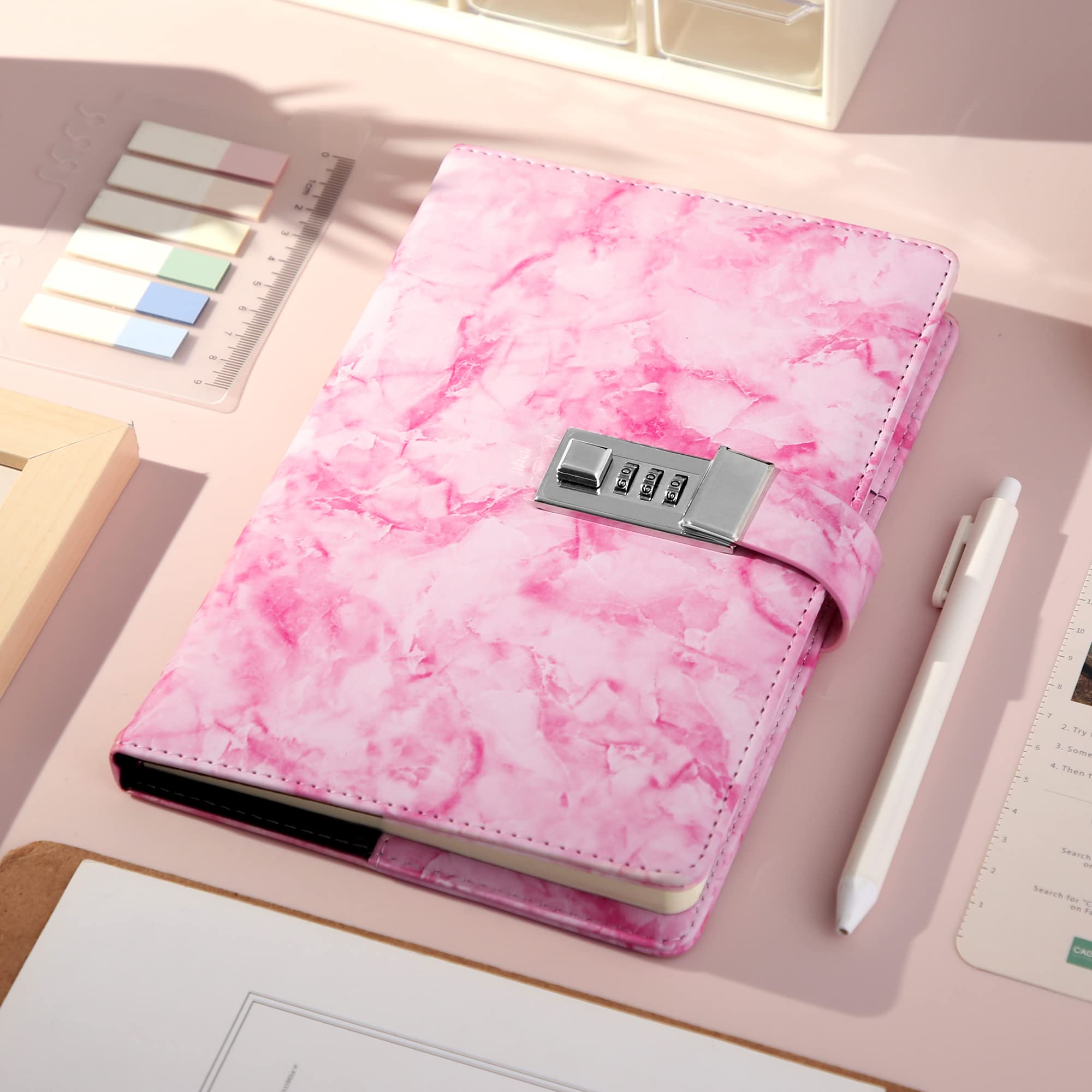 CAGIE Marble Diary with Lock for Girls and Women Waterproof Journal with Lock 192 Pages Secret Girls Locked Diary with Pen - Image 2