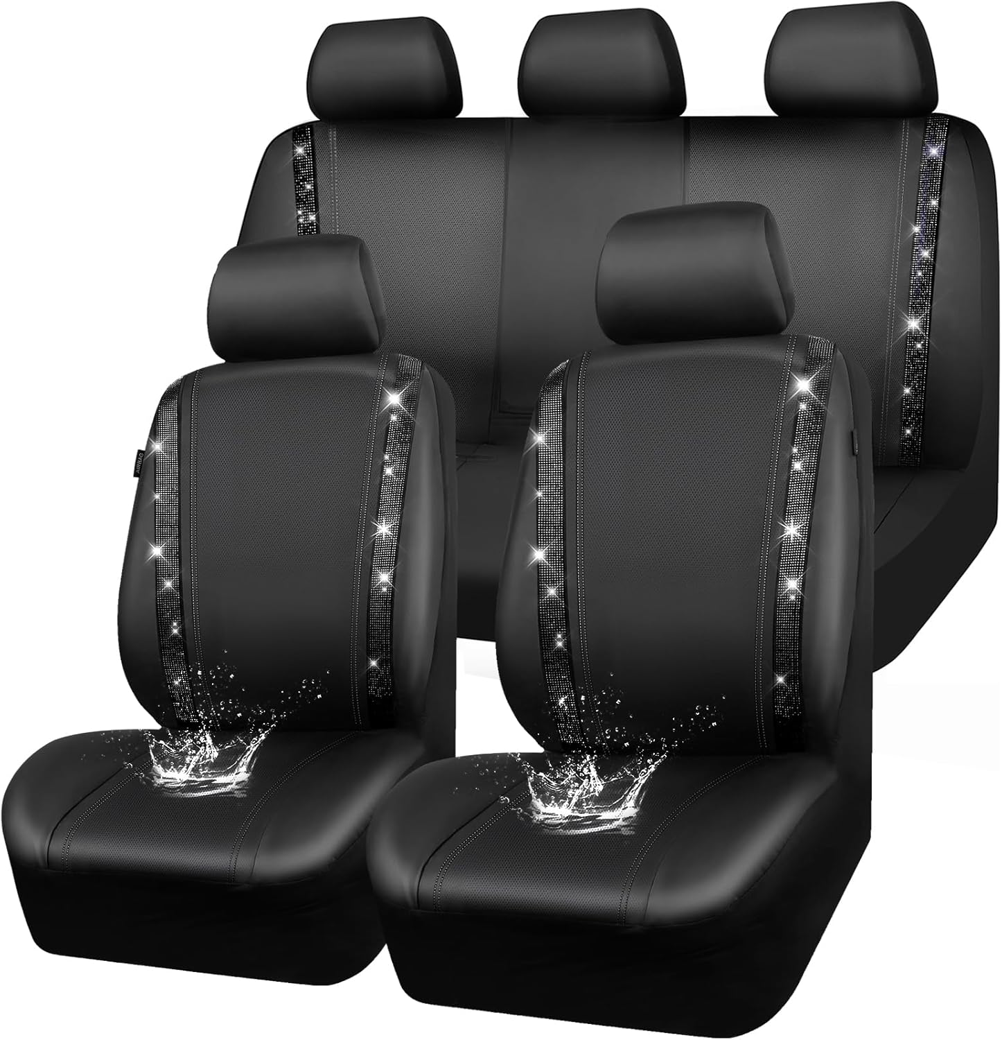 CAR PASS Bling Car Seat Covers Full Set, Shining Rhinestone Diamond Waterproof Faux Leather, Rear with Zipper, Universal Fit 95% Automotive Glitter Crystal Sparkle Strips for Cute Women Girl, Black CAR PASS Bling Car Seat Covers Full Set, Shining Rhinestone Diamond Waterproof Faux Leather, Rear with Zipper, Universal Fit 95% Automotive Glitter Crystal Sparkle Strips for Cute Women Girl, Black