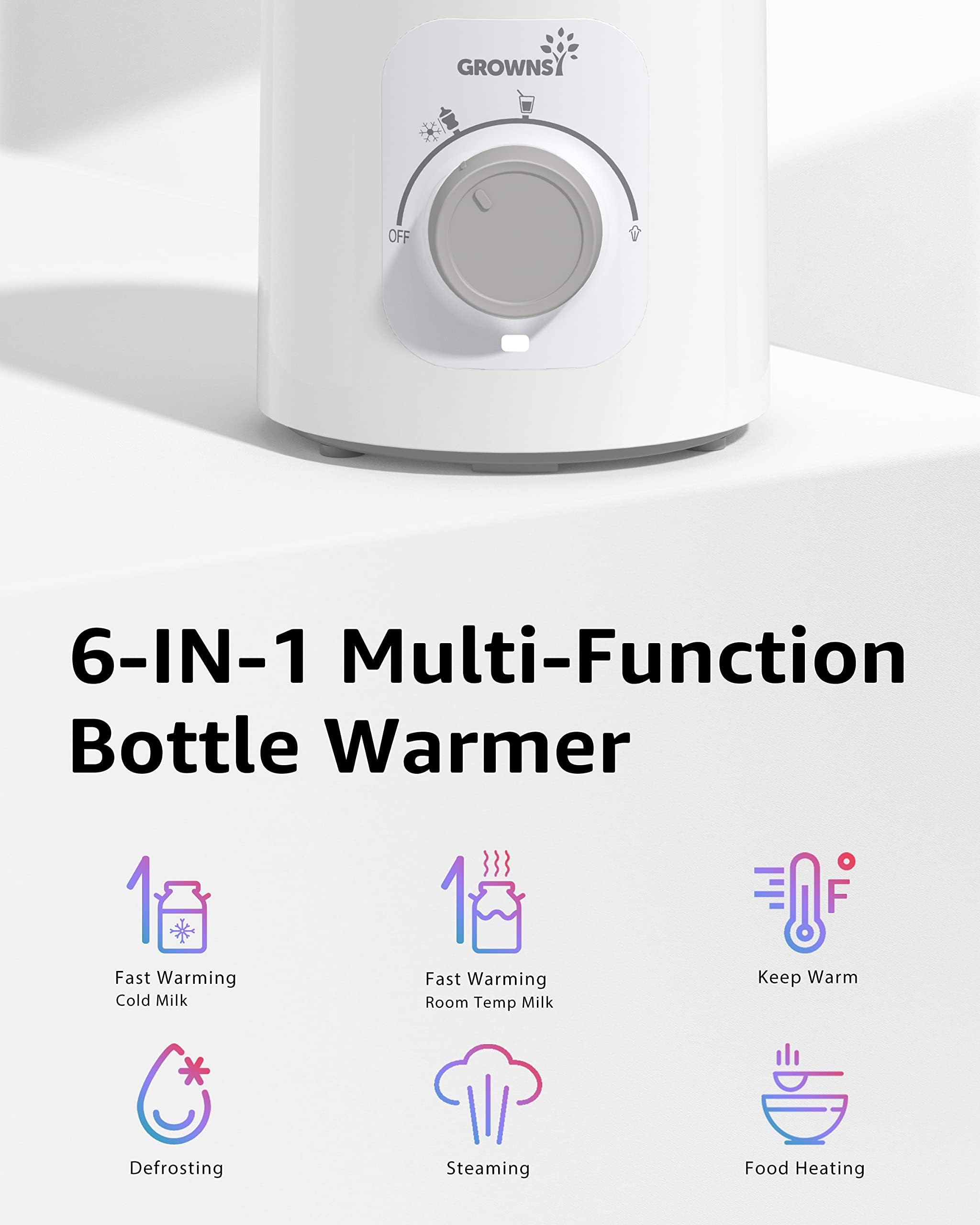 Flaschenwärmer Baby, GROWNSY 6-in-1 Elektrischer Flaschenwärmer für Muttermilch oder Milchnahrung mit Intelligenter Temperaturregelung und Automatischer Abschaltung