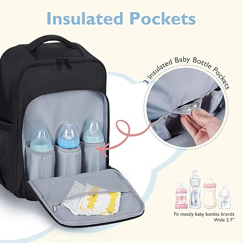 Miniatura 4 de mommore Mochila para pañales con funda para laptop de 15.6 pulgadas, bolsas para mamá con bolsillos aislados, cambiador, correas para cochecito,