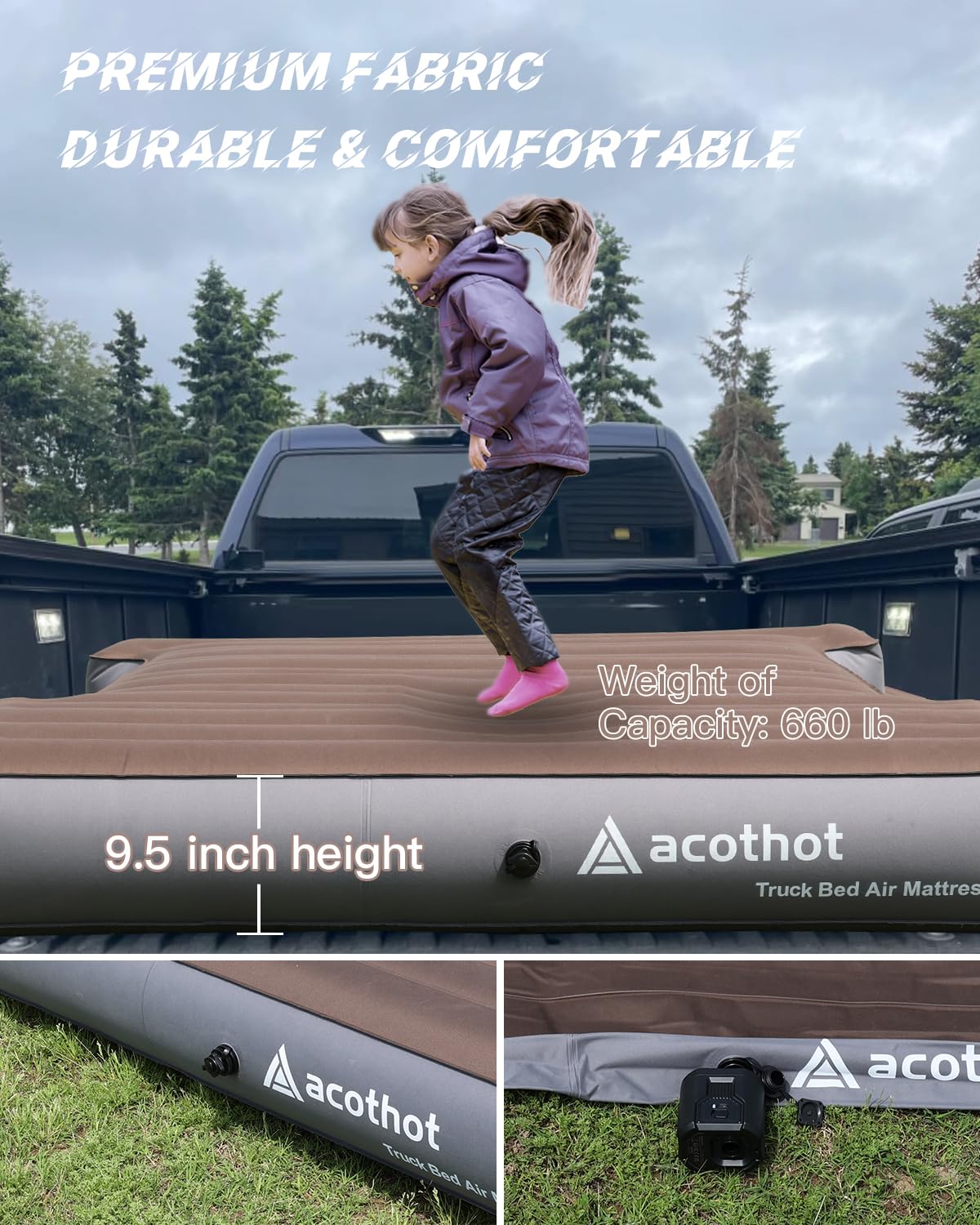 Matelas Gonflable Camion ACOTHOT - 171x152cm - Pompe Sans Fil - Tissu Pêche - 300kg - 2 Oreillers