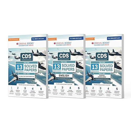 Oswaal CDS (Combined Defence Services) 13 Solved Papers Year-wise (2018-2024) | Elementary Mathematics, English &amp; General Knowledge (Set of 3 Books) | For 2024-25 Exam