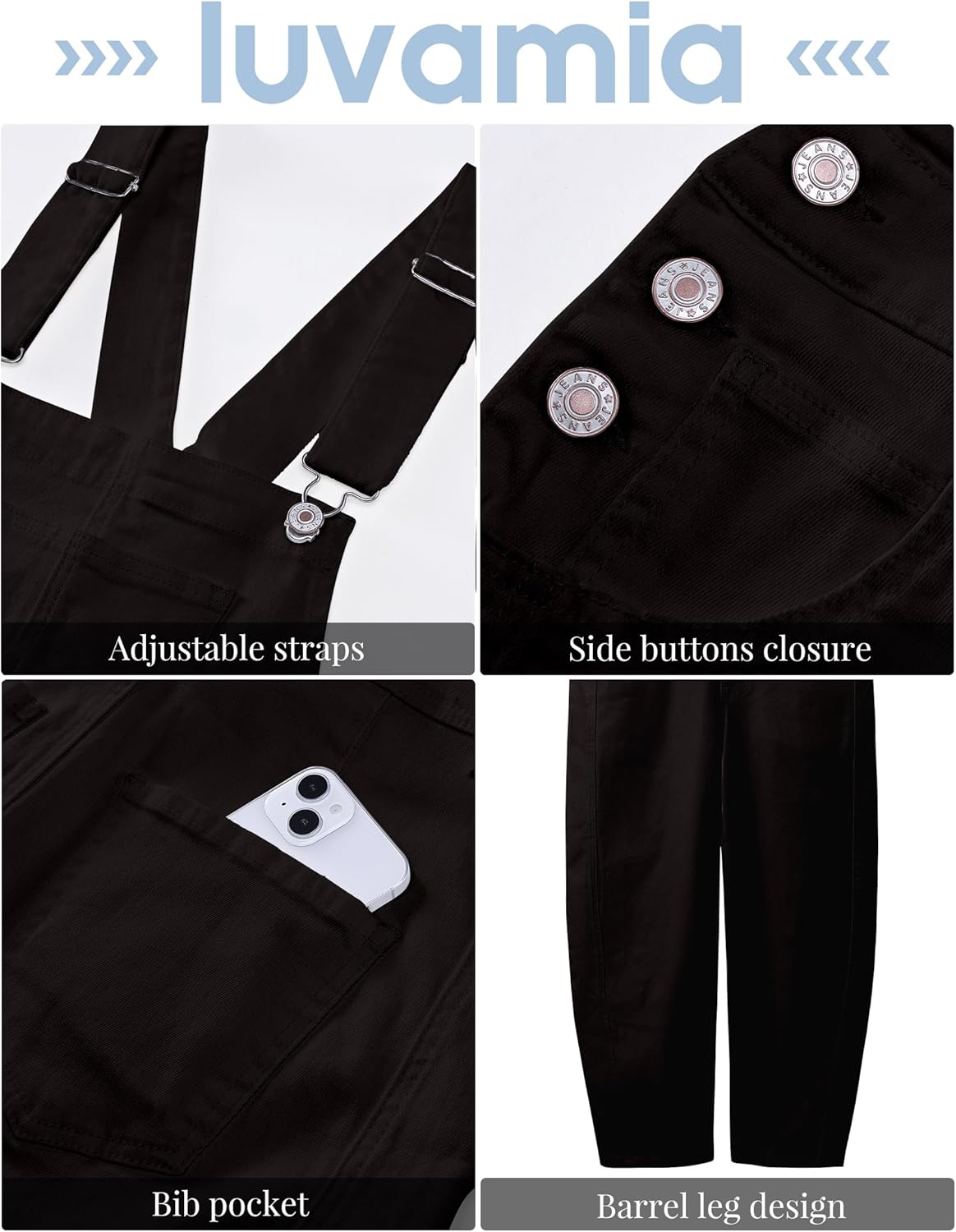 luvamia Barrel Leg Overalls for Women Baggy Bib Stretchy Denim Jumpsuit Loose Fit Jean Overall Jumpsuits with Pockets - Image 6