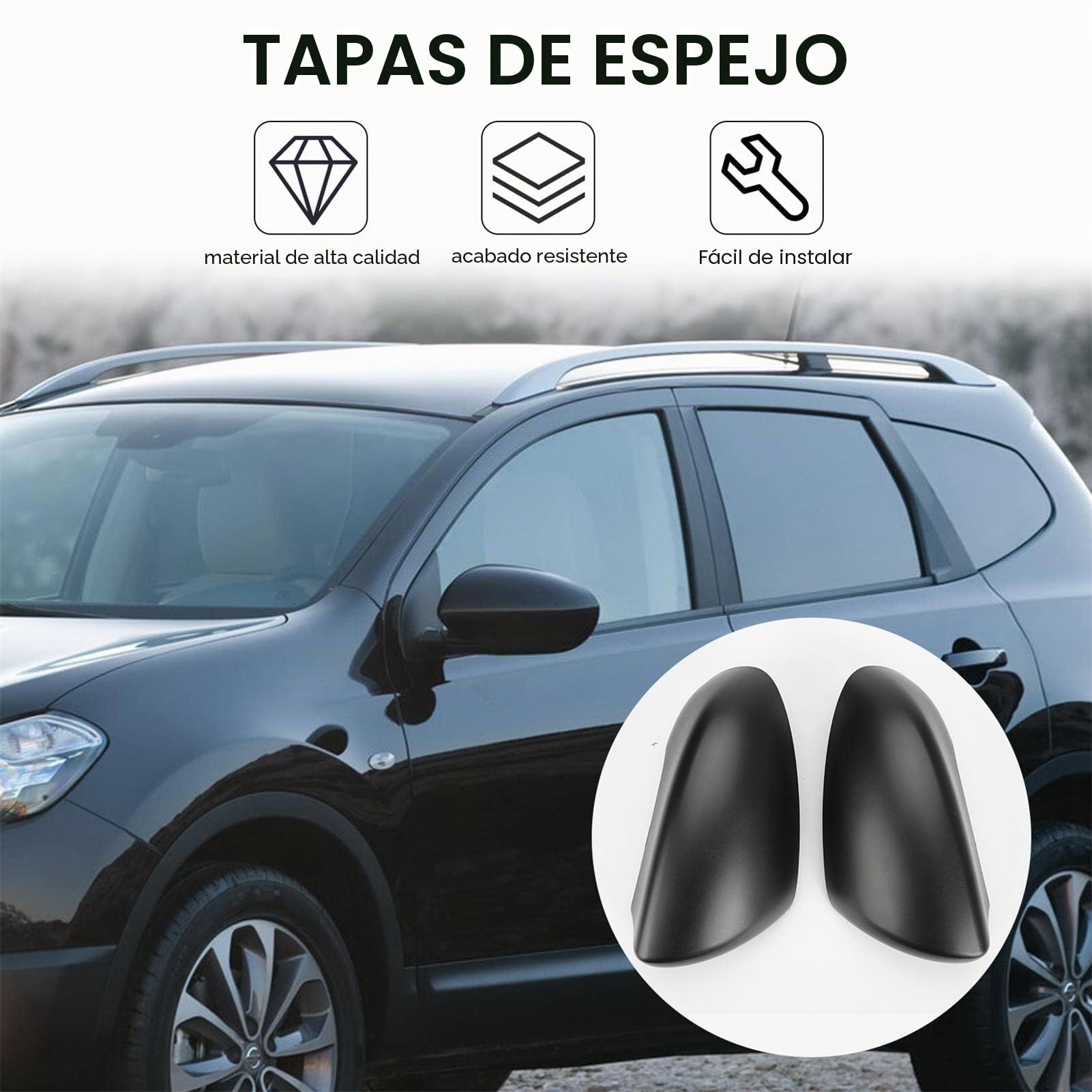 Par de cubiertas de retrovisores de repuesto para Nissan Qashqai 2007-2014, tapa de carcasa de espejo retrovisor izquierdo y derecho (negro)