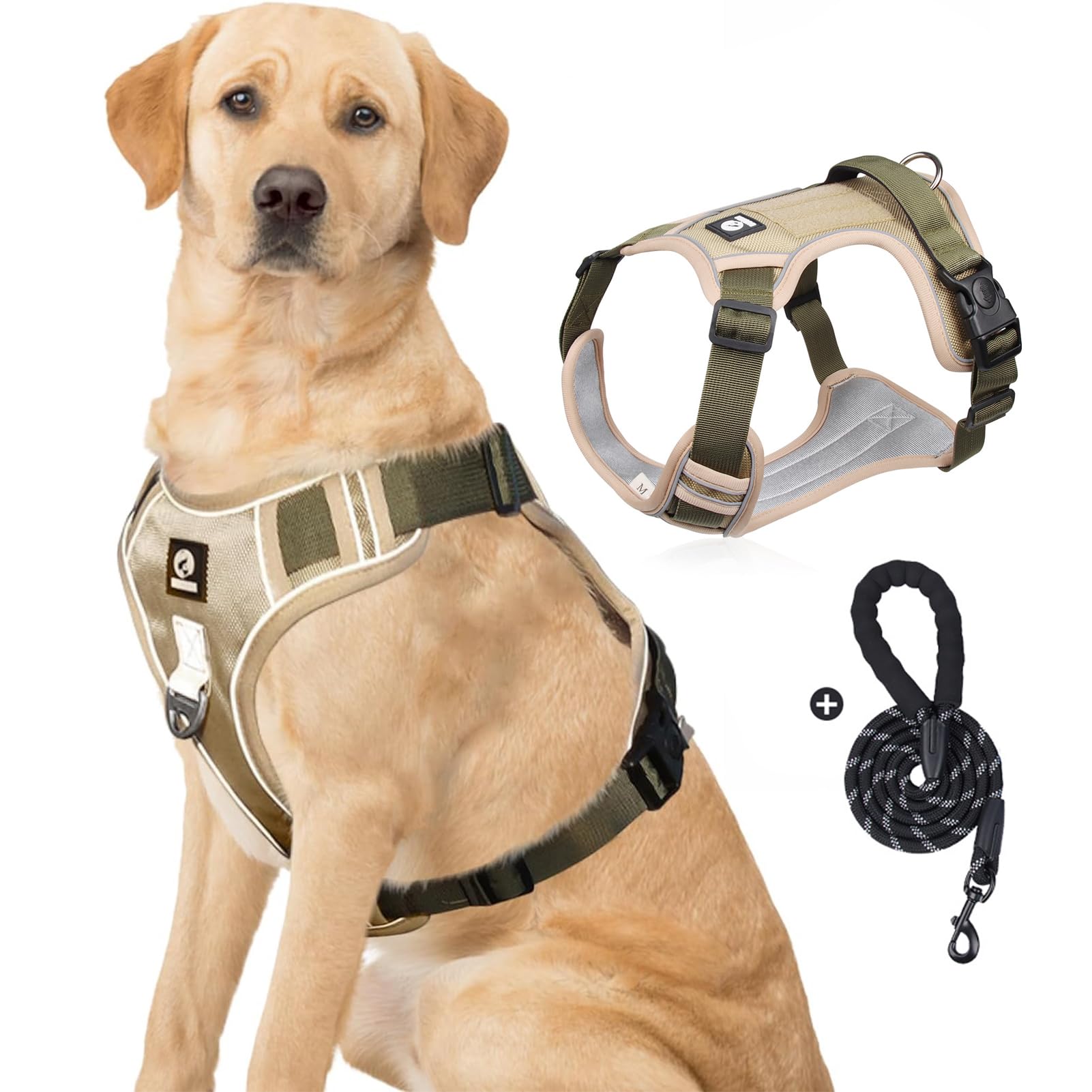 TDOO Anti-Pull Dog Harness with Padded Handle - Adjustable No Pull (L, Khaki)