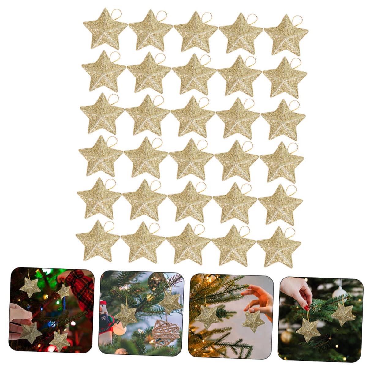 DECHOUS 150pezzi Ciondoli Natalizi Forma Di Stella Glitterata Per Decorazioni Da Appendere Accessori Festivi Per Albero Di Natale e Feste Di Natale
