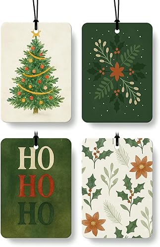 Miniatura 23 de Ambientador de aire bohemio de Navidad para automóvil, 4 piezas, feliz y brillante, Navidad, Papá Noel, ambientador colgante para autos, armario