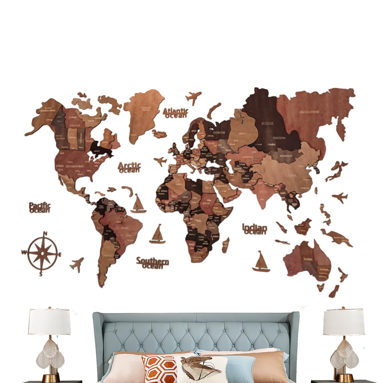 Weltreisekarte – Holzwand, stilvolles pädagogisches, detaillierte | geografische Layout, künstlerisch elegantes Design | Für Wohnzimmer Studium Büro Klassenzimmer Lernen und Reisen Inspiration