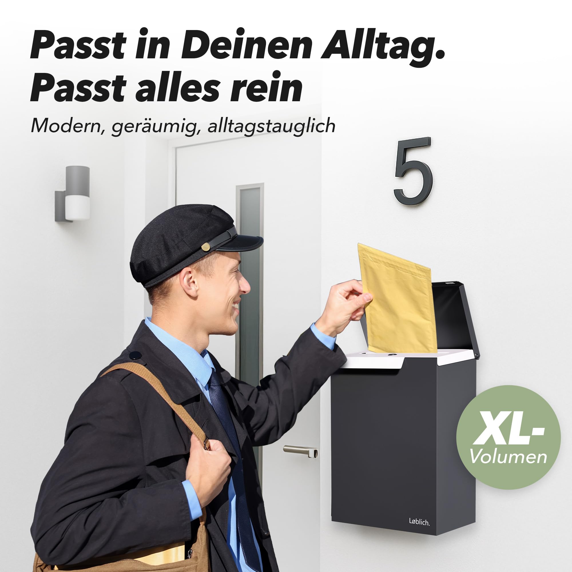 Briefkasten RAL 7016 Anthrazit | Vom Briefträger entwickelter XL-Wandbriefkasten für Päckchen & Post - wetterfest, geräuscharm, abschließbar - Outdoor Stahl-Postkasten modern
