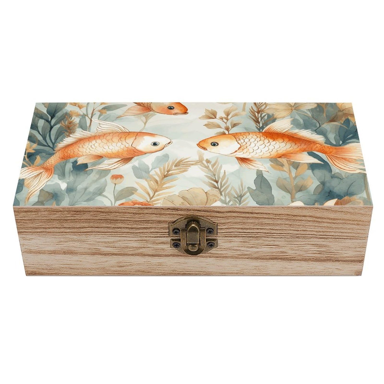 NONHAI Wooden Storage Box There Wood Gift Box with Hinged Lid Vintage Decorative Jewelry Boxes Memory Box for Jewelry Art Hobbies Home Storage Treasure Keepsake Gift 7.9''x3.9''x2.3''