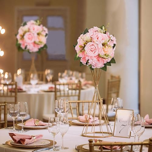 Miniatura 3 de BLOSMON Centros de mesa de boda de bola de flores falsas, 2 piezas de 9.5 pulgadas, rosas artificiales, decoración para mesa, bola de besos de seda,