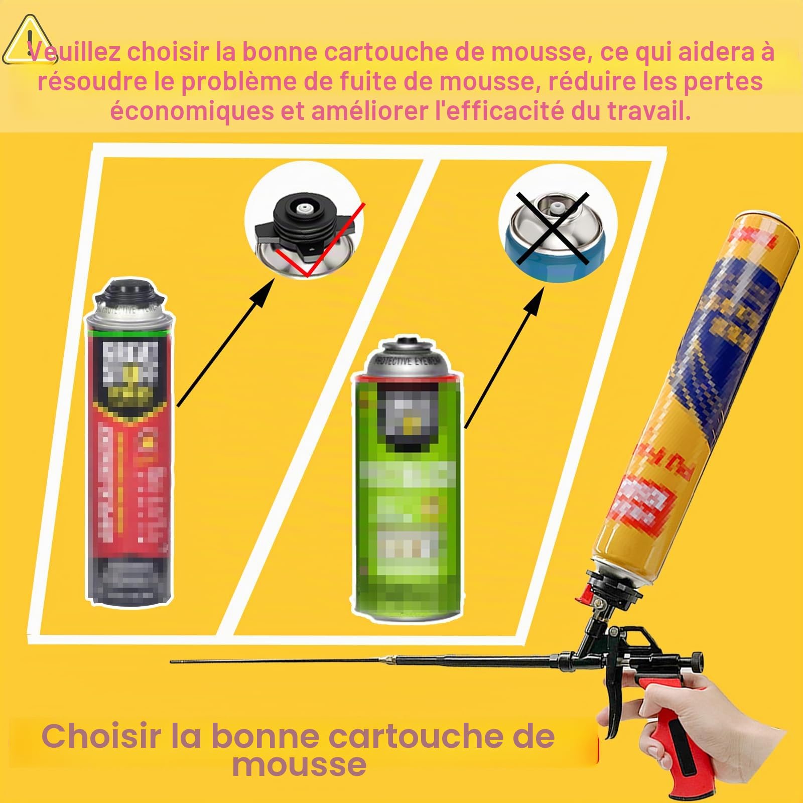 Pistolet à mousse extensible 63cm – Panier revêtu PTFE antiadhésif, pistolet professionnel pour mousse expansée, calfeutrage, isolation, remplissage, scellement (Rouge)