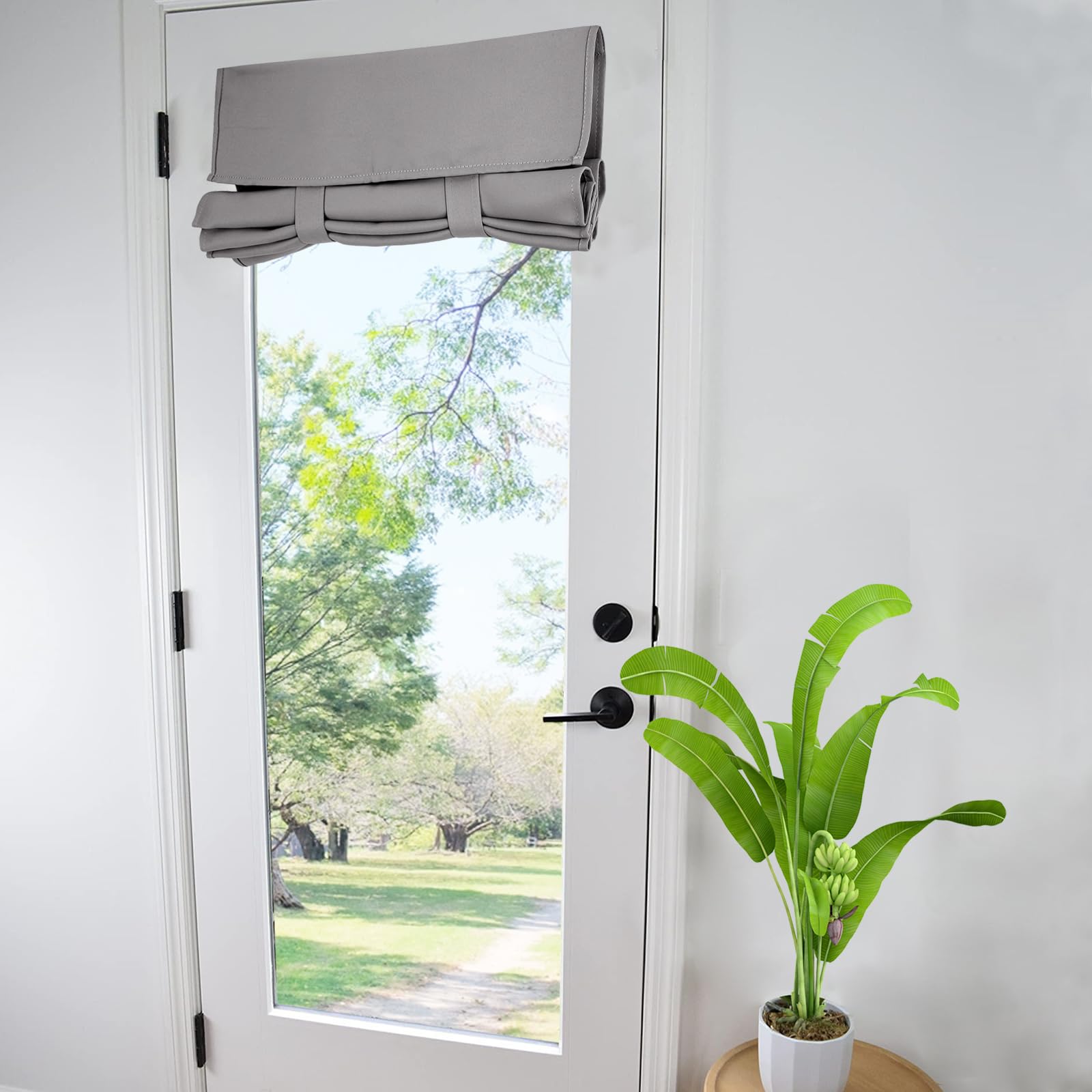 Wdfour Light Gray Side Door Curtains For Door Window, Room Darkening Blackout Solid Color Door Window Covering For Glass Door, Front Door Sidelight Curtain Tie Up Shade 30W X 80L Inches, 1 Panel,