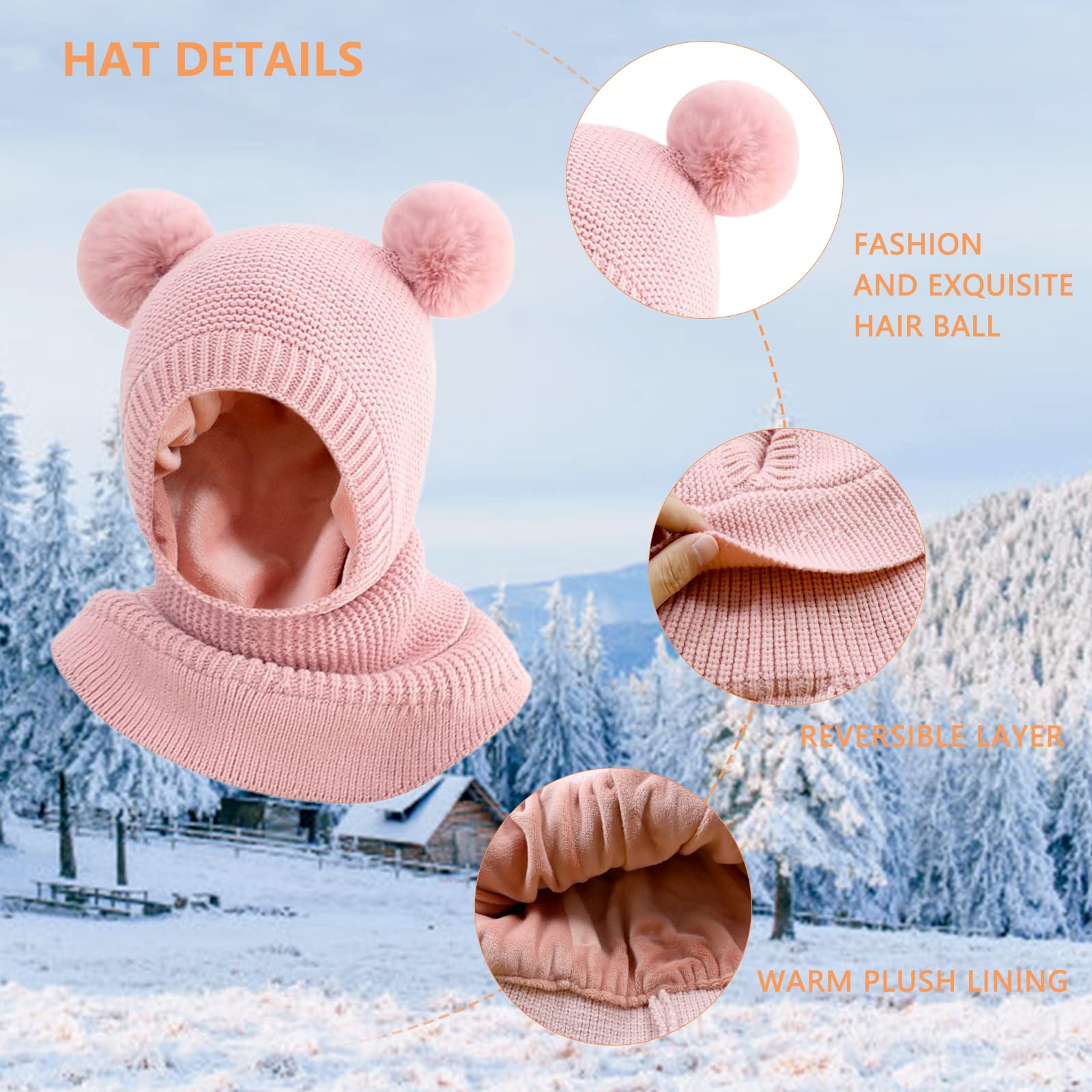 Rayson Bambini Cappello Invernali Calda Carina Berretto Invernale in Pile per Bambini con Cappuccio a Maglia Sciarpa con Cappuccio Copricapo Balaclava Cappello da Sci