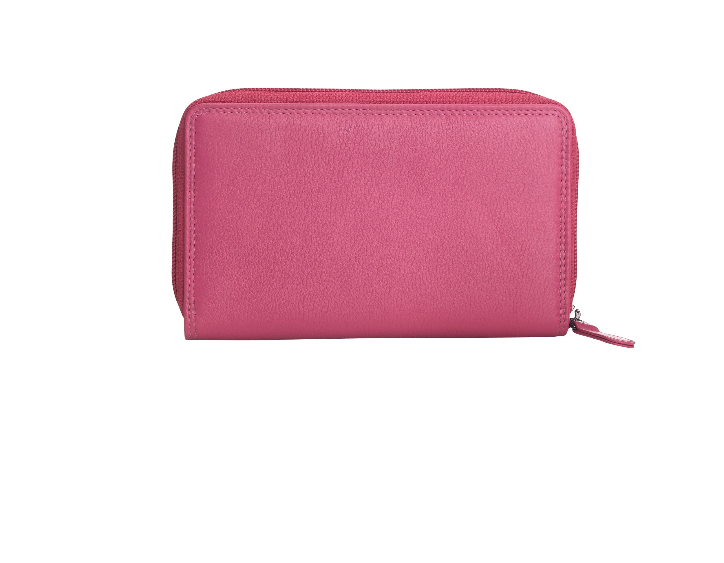Nürnberg portfel z prawdziwej skóry z ochroną RFID, Fuchsia, 15,5 x 9,5 x 2,5 cm, Portmonetka na monety
