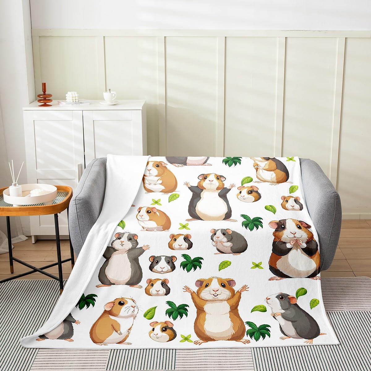 Guinea Pig Fleece Throw Blanket - Cartoon Animal Design Flannel Blanket For Couch & Bed, 50x60 Inches