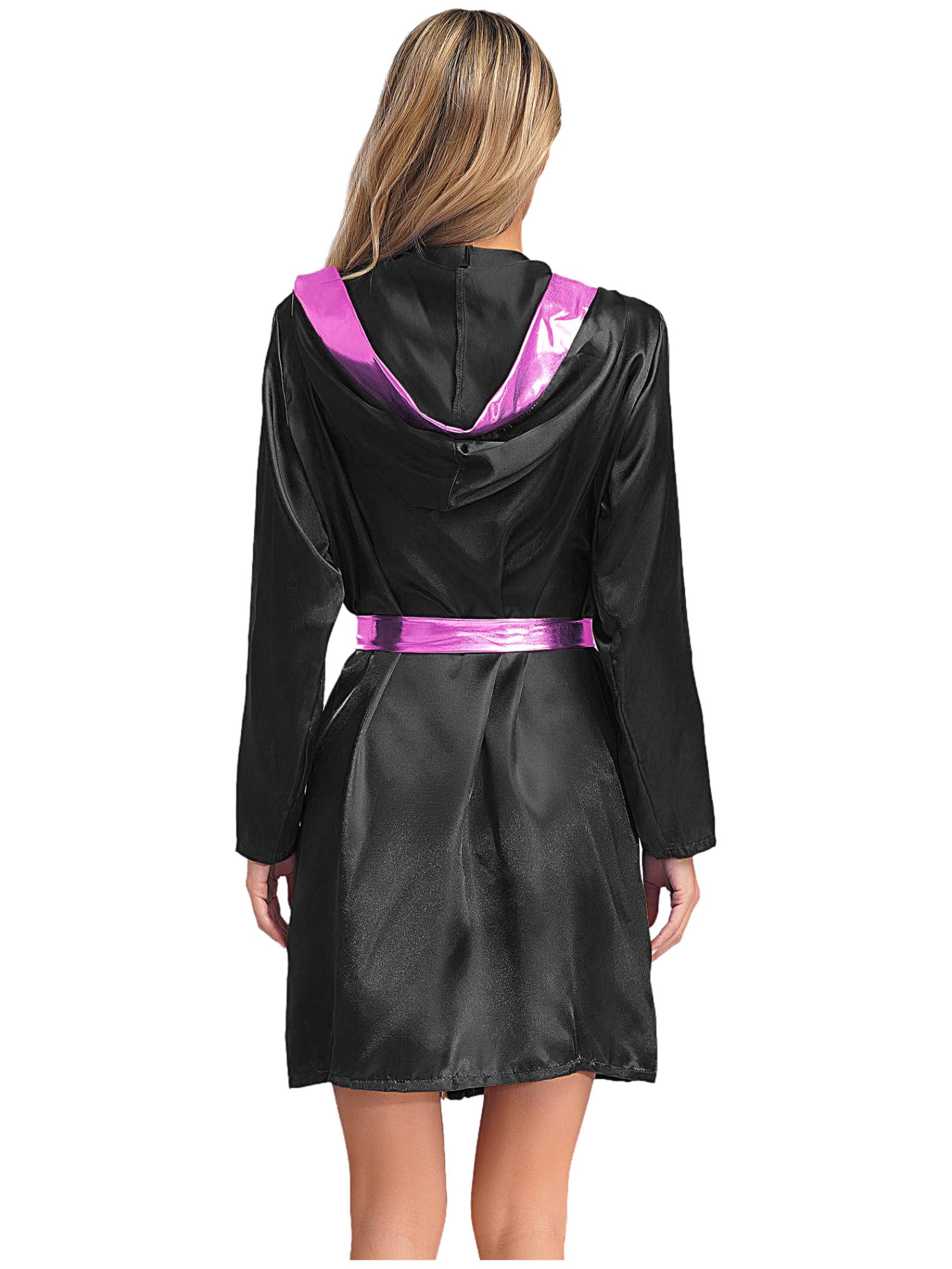 Traje De Boxeo De Halloween Para Mujeres Bata De Boxeo Con Capucha Abierta Por Delante De Color Contrastado Con Cinto
