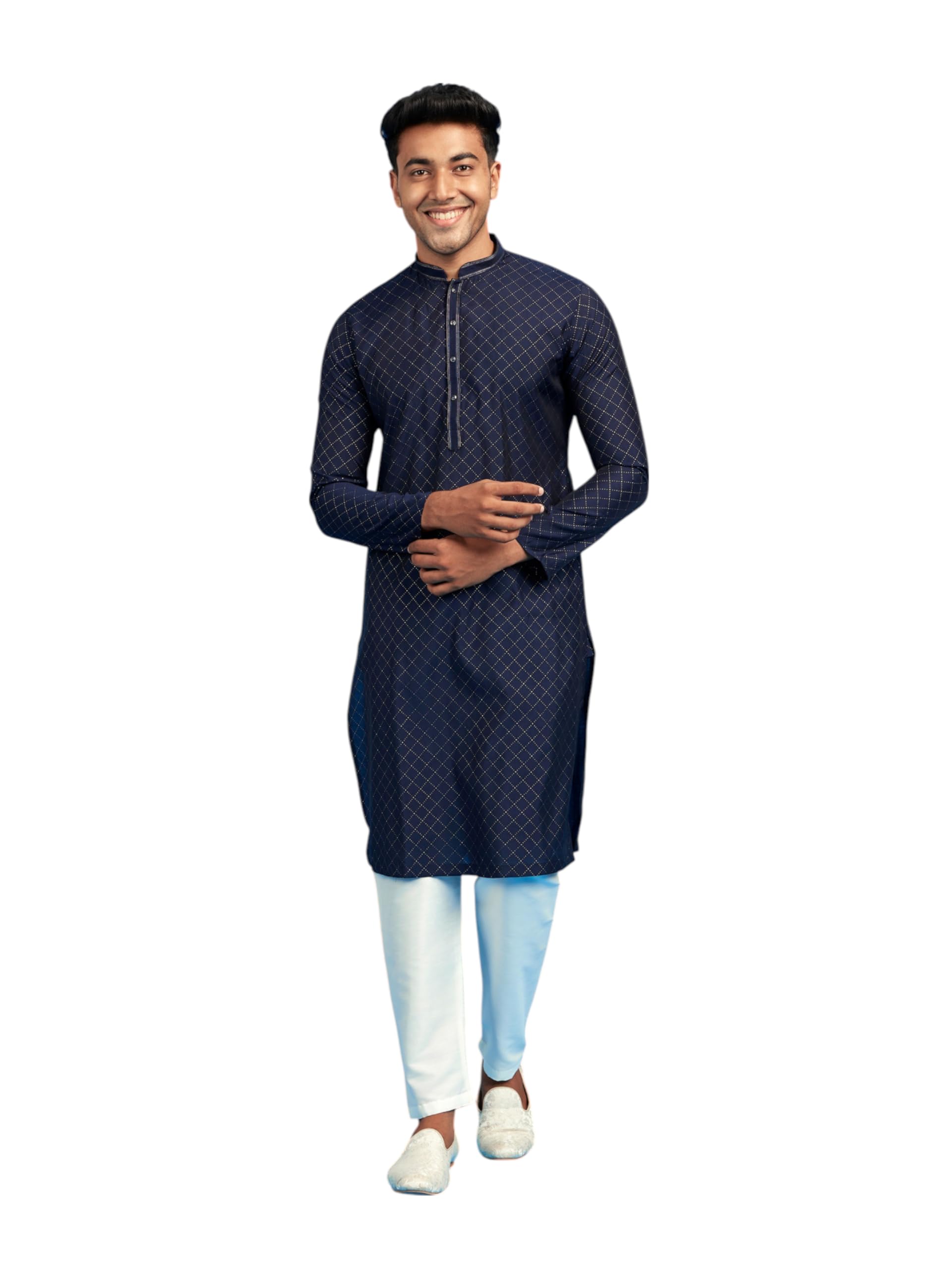 diwas by manyavar Men's Viscose Blend Grid Pattern Festive Kurta Set (2pcs)-picture-30