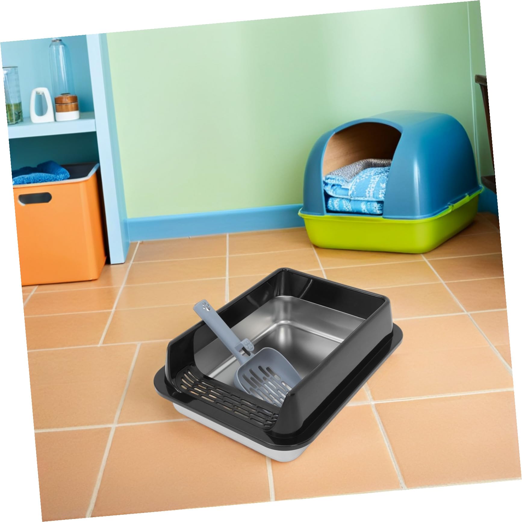 TOYANDONA Edelstahl Katzentoilette mit Deckel Große Katzentoilette für Wohnungskatzen und Senioren rutschfeste Katzenstreu Toilette Geruchsreduzierend Robust und Geräumig 40X30X20cm