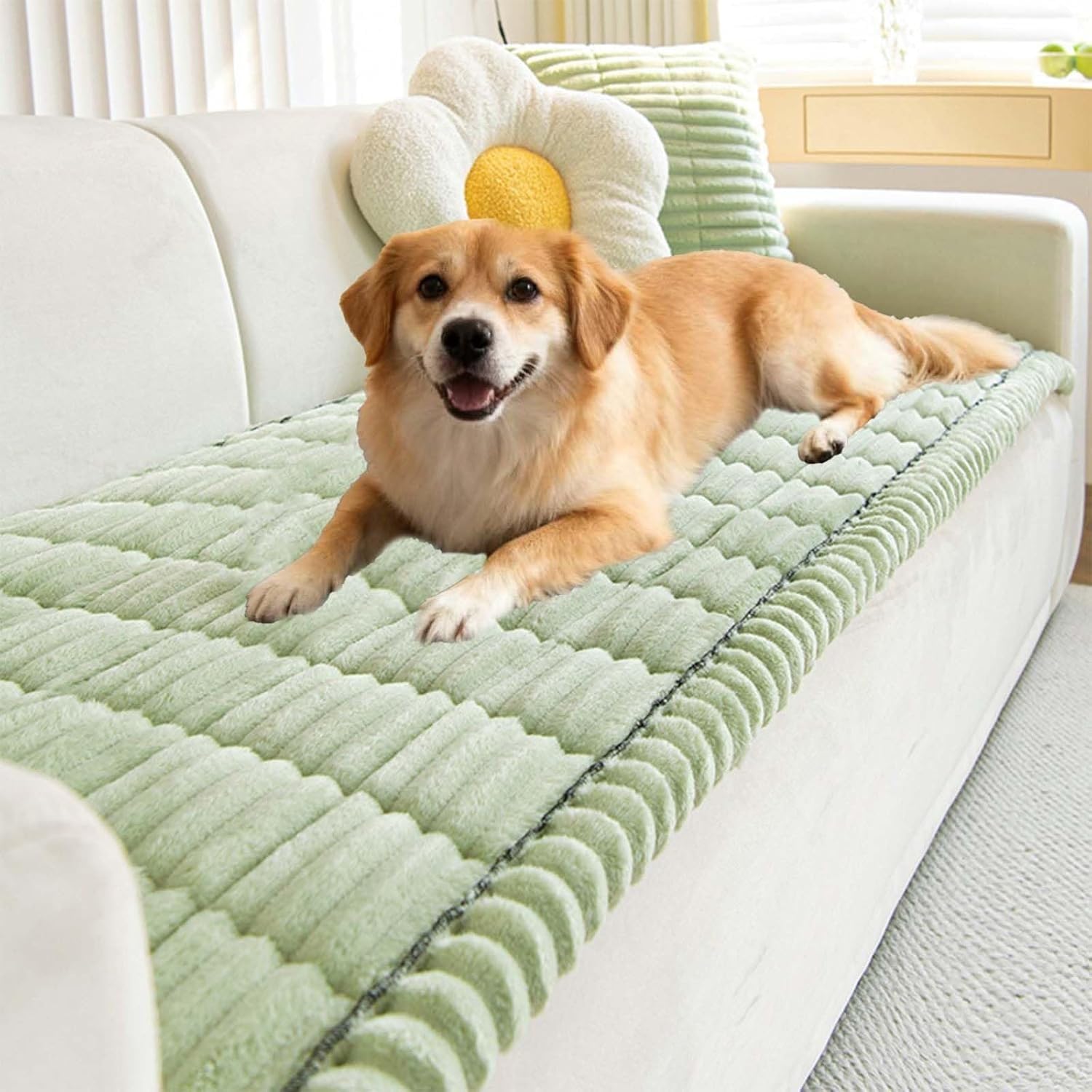 Pawlounge Plush Pet Couch Cover, Quilted Dog Sofa Protector - Non-Slip Washable & Shed-Free, Cloud-Like Soft Protection From Scratches, Hair For Dogs & Cats(Green,28 x 83 in)