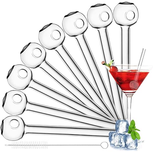 8 Pcs Glass Straws Shatter Resistant 4 Inch Short Reusable Glass Straw with Cleaning Brush for Juice, Cocktail, Smoothies, Lemonade,Coffee, Milkshakes