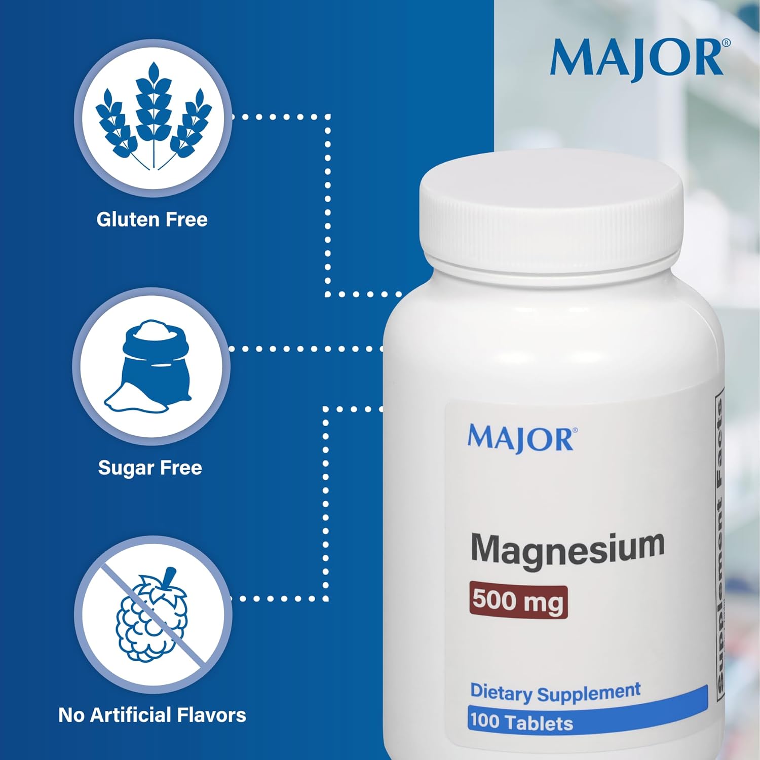Major Magnesium 500mg - Magnesium Oxide Tablets - Dietary Supplement - 100 Count (4 Pack)