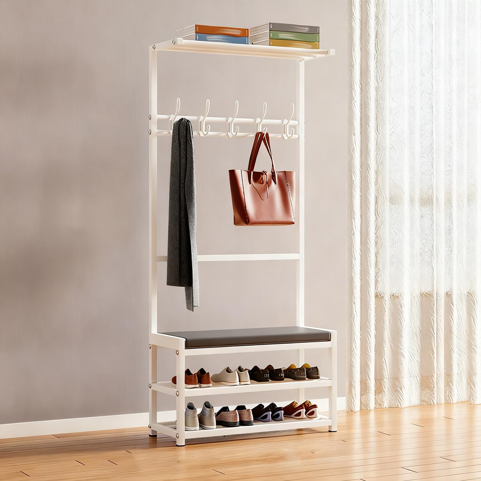 Porte-manteau avec banc à chaussures polyvalent et nizer de couloir compact