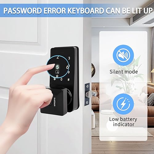 Miniatura 4 de Cerradura de puerta inteligente con pantallas táctiles, cerraduras de puerta para puerta delantera, perilla de puerta electrónica contarjeta