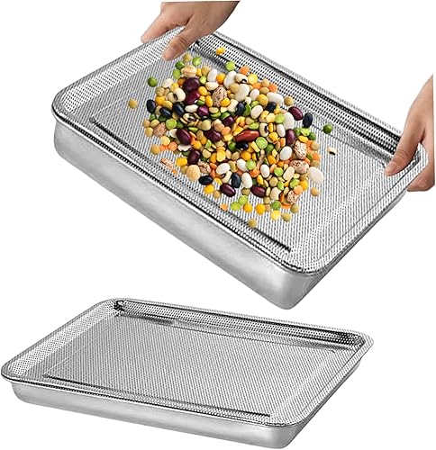 Miniatura 9 de Bandejas de germinación de plantas, 2 bandejas de germinación de acero inoxidable, bandeja de cultivo de brotes de frijoles rectangulares, kit de