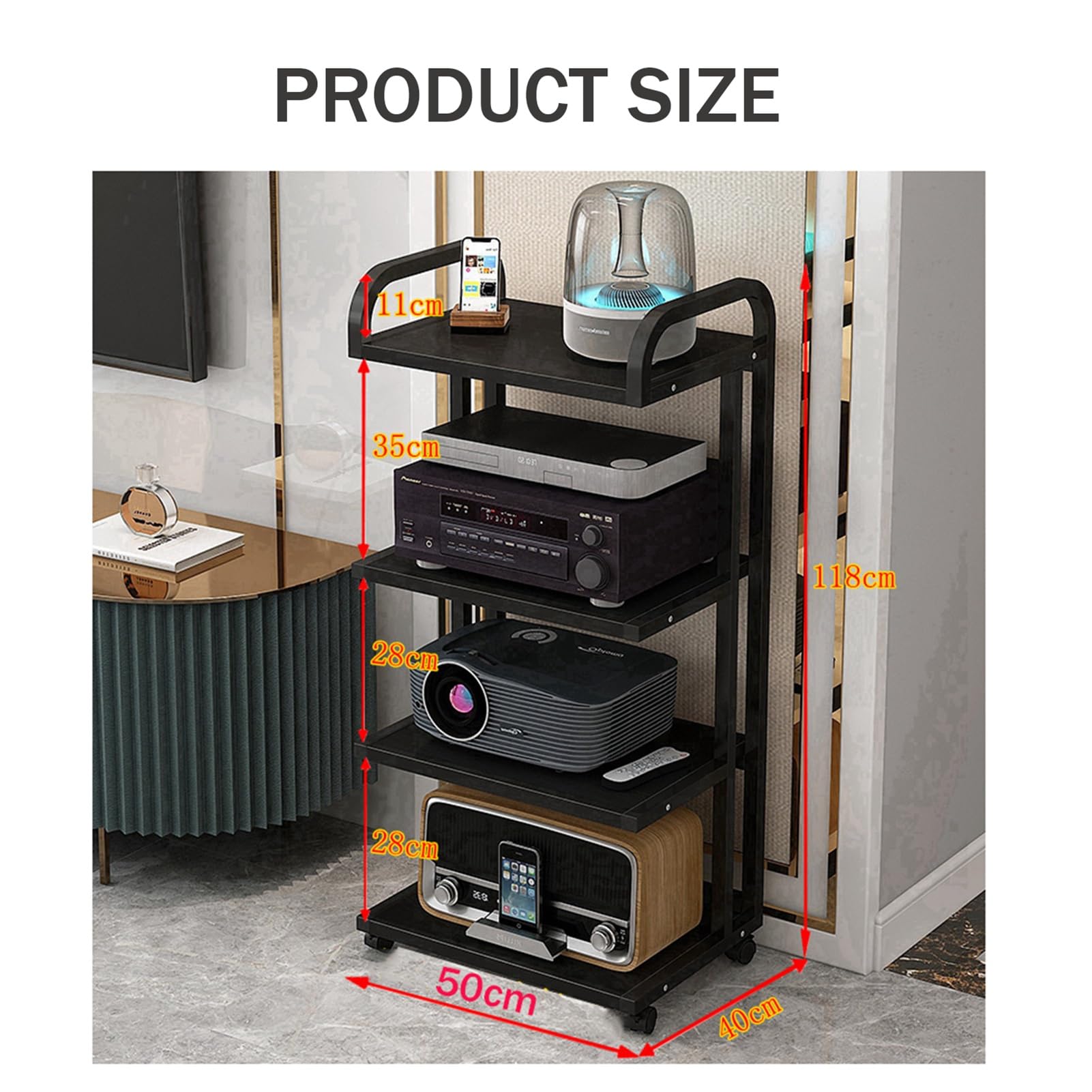 4Tier AV Media Stand, Corner TV Console, AV Media Components Stand, For Living Gaming Recording Room Room Teatr(White)