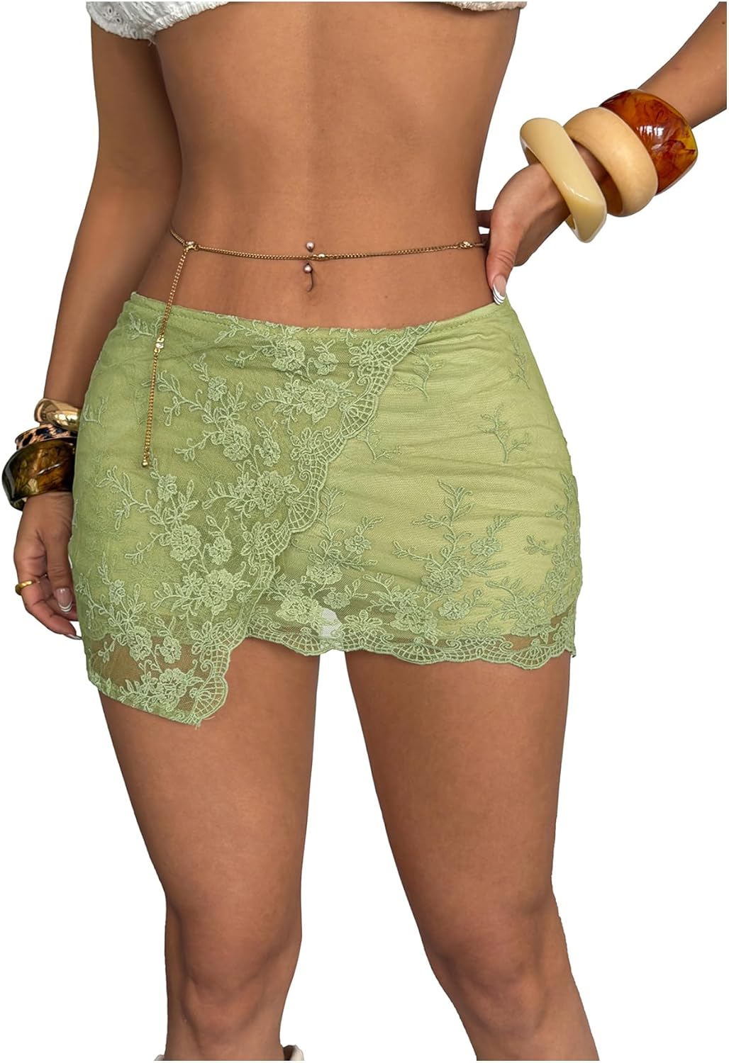 MakeMeChic Women's Lace Mini Skirt with Shorts Underneath Y2k Wrap Skirts Skorts