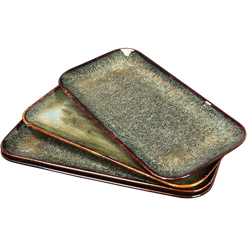 Ceramic Dinner Plates Dish Set,Set of 4,for Lunch snacks -Microwave Oven & Dishwasher Safe,Scratch Resistant,Dinnerware Kitchen Porcelain Serving Dishes,Reactive Color 12.4 Inch Rectangle