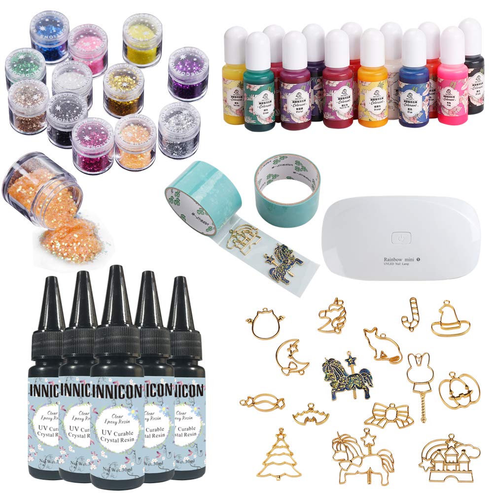 Résine UV transparente avec 13 colorants époxy et 12 paillettes pour création de bijoux
