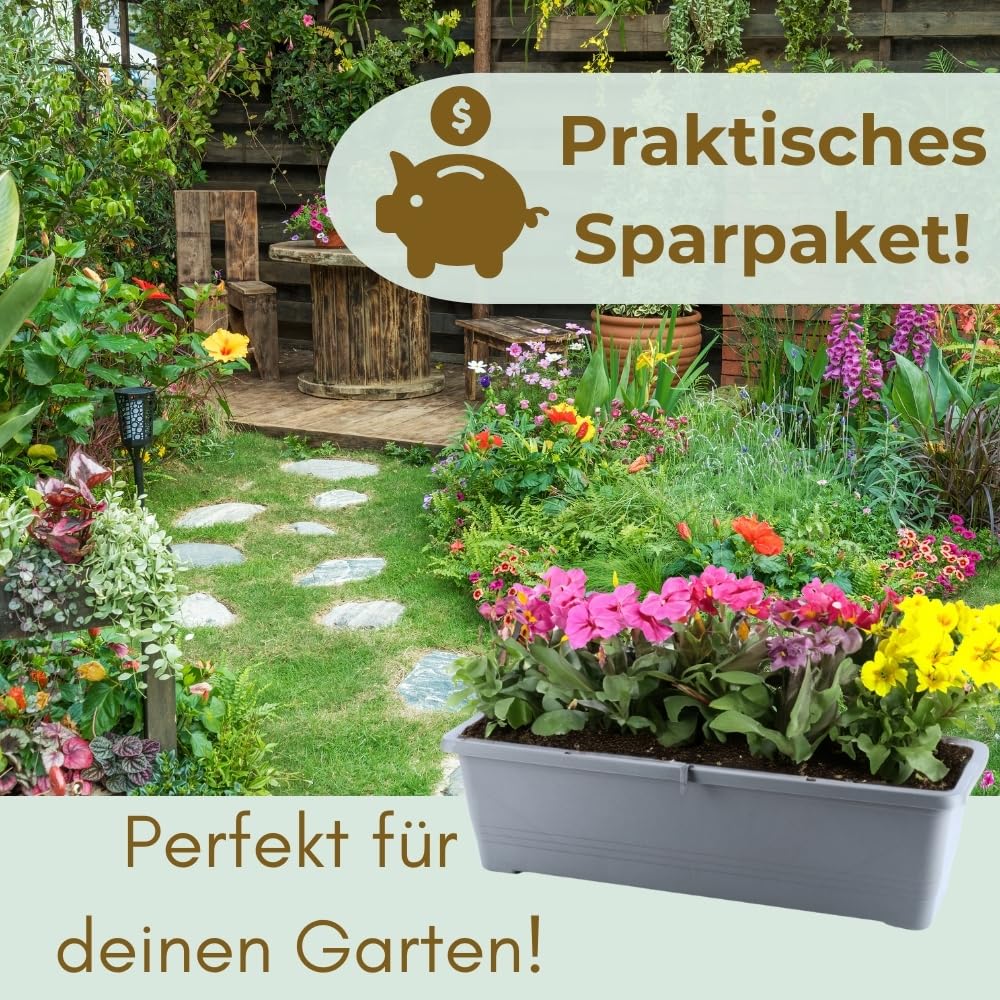 GarPet 4er Set Blumenkasten mit Wasserspeicher Blumenkasten Fensterbank Pflanzkasten Outdoor Wasserstandsanzeiger Gießschacht Bewässerungsband 60 cm Anthrazit