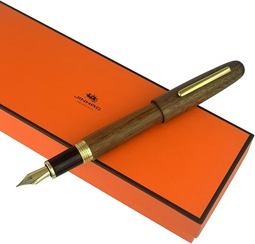 Vista 12 de Jinhao 9036 - Pluma estilográfica vintage de madera, bolígrafos naturales antiguos de roble, punta fina con convertidor de tinta recargable, juego